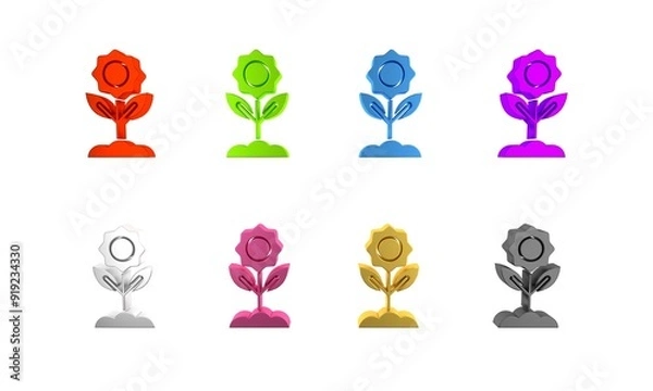 Fototapeta Colorful Flower icon isolated on white background. Minimalism concept. 3D render illustration
