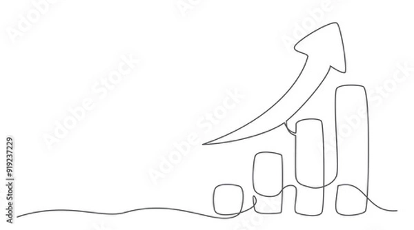 Fototapeta Growing graph One line drawing on white background