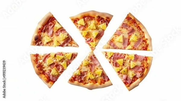 Fototapeta Fresh whole pineapple pizza isolated over plain background