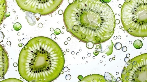 Obraz Seamless kiwi fruit cut slice  pattern background