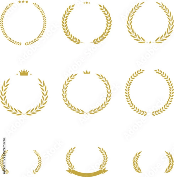 Fototapeta Vector illustration set of laurel wreath icons. Includes various laurel leaves and branches emblems. Perfect for award winner, champion and victory designs.