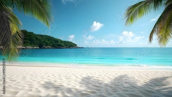 Fototapeta beach scene with palm trees