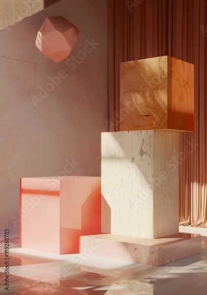 Obraz Minimalist Abstract Geometric Shapes 3D Render