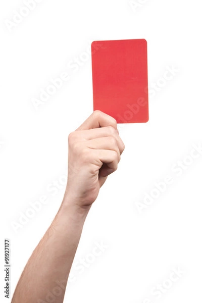 Obraz Soccer referee hand holding red card