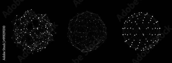 Fototapeta Vector futuristic set black sphere of particles and lines. Network connection big data. Abstract technology background.