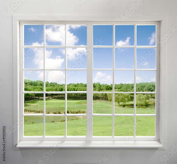 Fototapeta Modern residential window with lake view