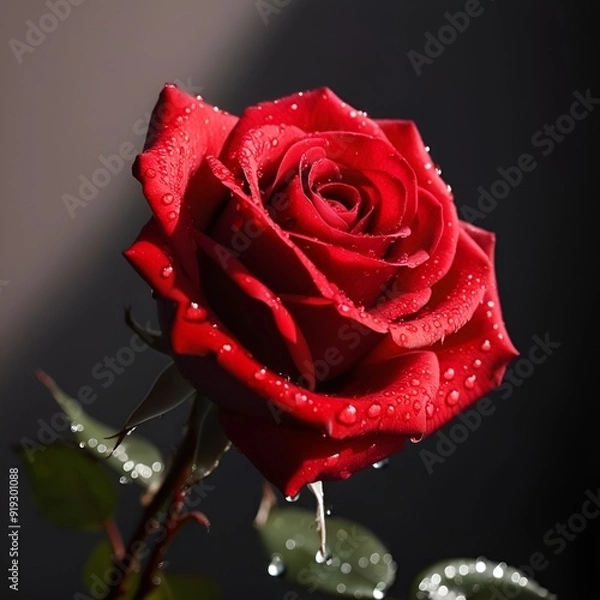 Obraz red rose with water drops background