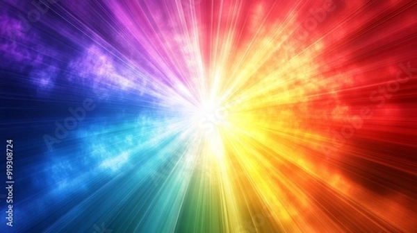 Fototapeta Abstract Rainbow Light Burst with Cloudy Background