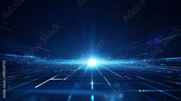 Fototapeta https://s.mj.run/-5pezmlwnS8 Blue technology background with light rays and grid, with generative ai