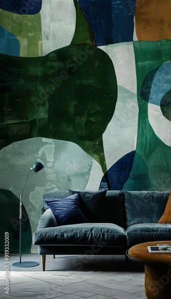 Fototapeta Abstract wallpaper with bold, overlapping shapes deep blues and greens, perfect for a contemporary