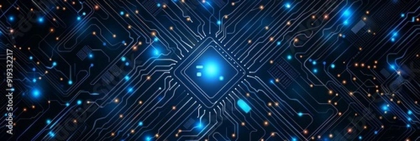 Fototapeta AI chip background a blue tech backdrop with detailed circuit board elements