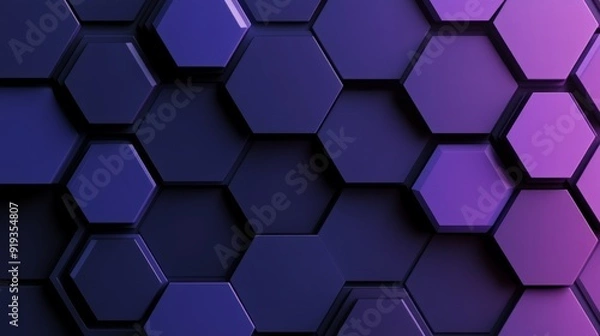 Fototapeta Dark and vibrant 3D hexagons, deep blue and purple color palette, with layered shadows, creating a sense of movement and depth