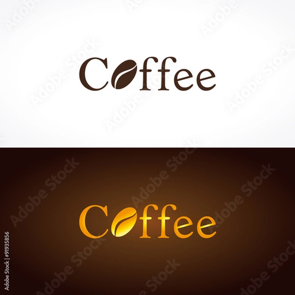 Obraz The coffee company logo. The short laconic logotype with traditional fonts and illustration of the coffee bean.