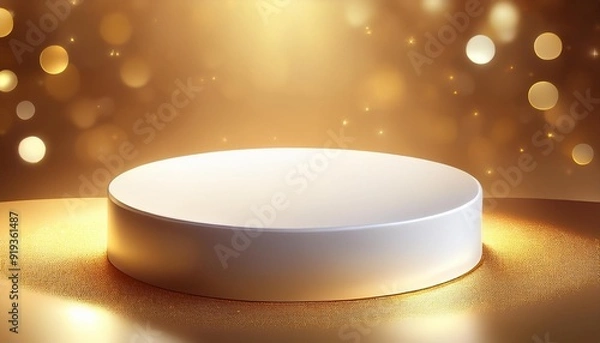Obraz Beautiful gold minimal pedestal podium, for cosmetic product presentation, 3d rendering illustration.