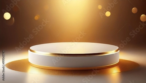 Obraz Beautiful gold minimal pedestal podium, for cosmetic product presentation and celebration, 3d rendering illustration.