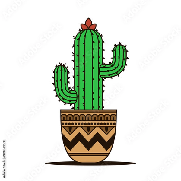 Obraz gren cactus in a pot on white