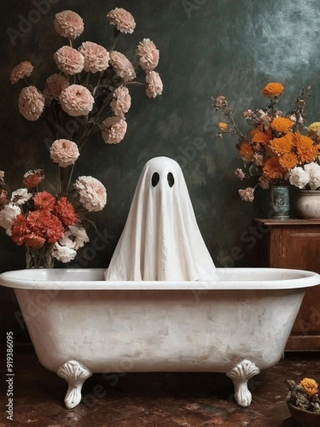 Fototapeta Ghost in bathtub painting generative AI illustration