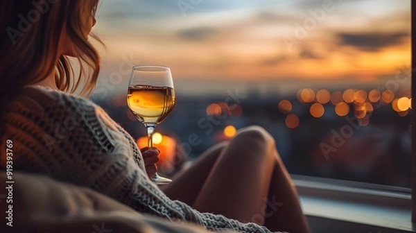 Fototapeta End-of-Day Relaxation: White Wineglass in a Peaceful Setting