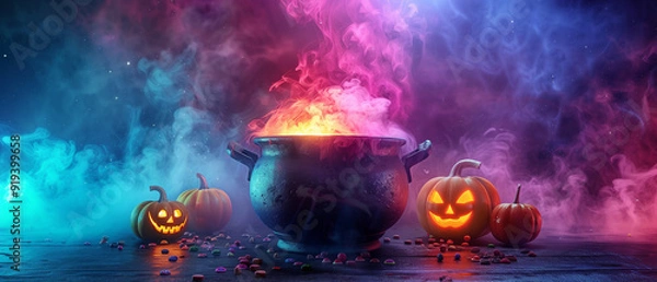 Obraz a steaming cauldron for halloween