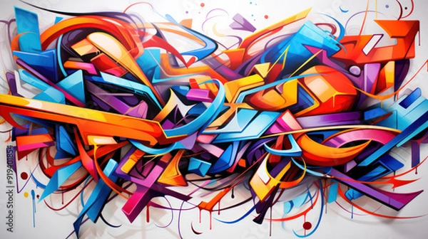 Fototapeta Vibrant graffiti art. Abstract shapes and lines in bold and vivid colors. Dynamic and energetic atmosphere. Street art culture. Urban graffiti background.