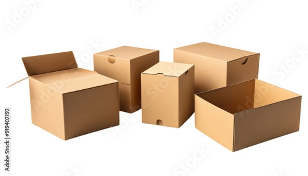 Fototapeta pf box packages or multi-sided cardboard for isolated packaging on transparent png background.