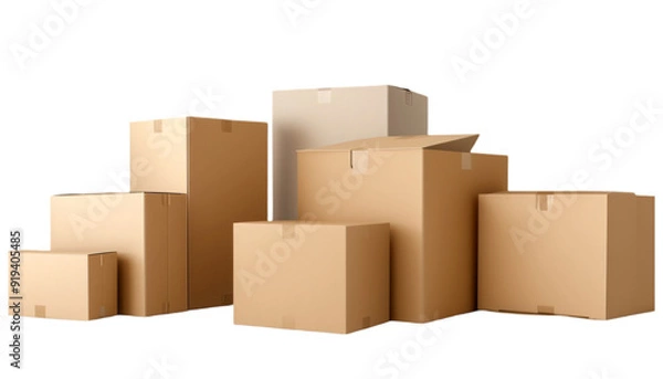 Fototapeta pf boxes packages or multi-sided cardboard for isolated packaging on transparent png background.
