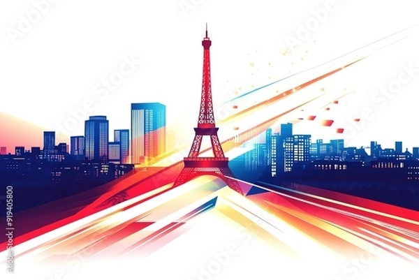 Fototapeta Vector hand drawn illustration with Eiffel tower. Paris.
