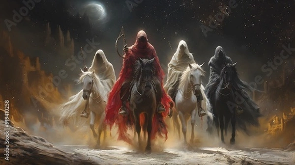 Obraz The Four Horsemen of the Apocalypse, Biblical Illustration from the Book of Revelation