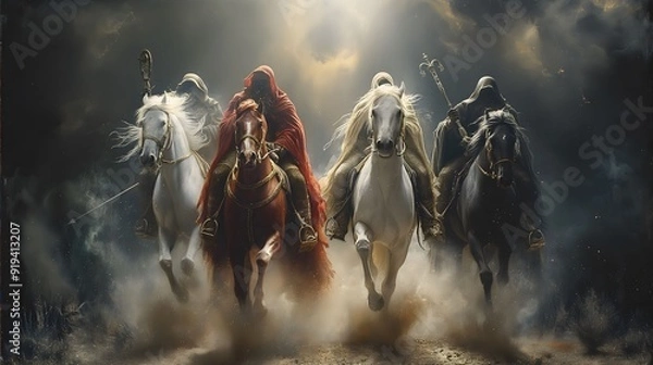 Fototapeta The Four Horsemen of the Apocalypse, Biblical Illustration from the Book of Revelation