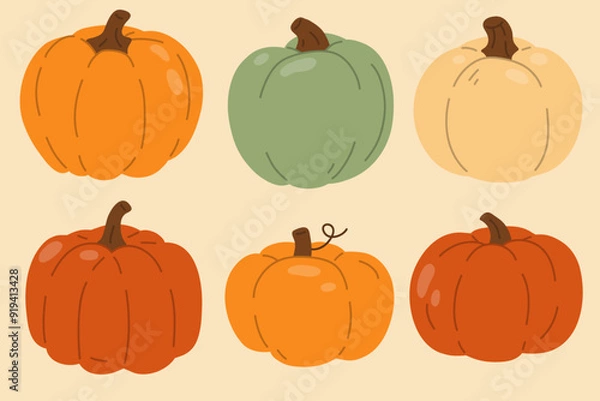 Fototapeta Vector illustration set of cute doodle pumpkins for digital stamp,greeting card,sticker,icon,design