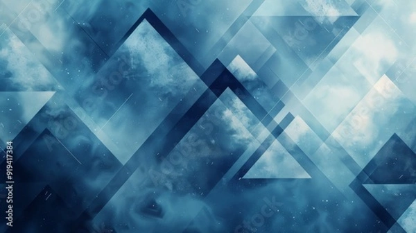 Obraz Abstract Blue Geometric Background with Watercolor Effect