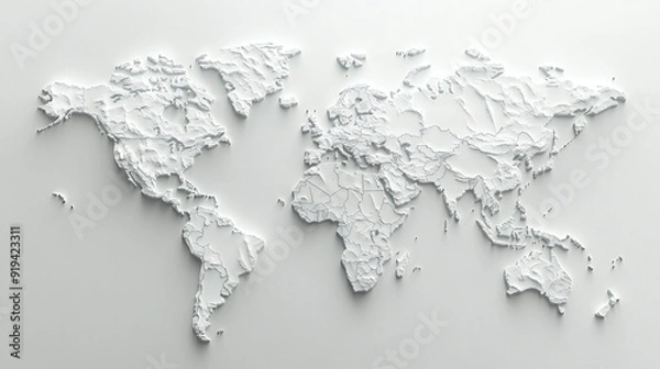 Fototapeta 3D World Map with Country Borders.