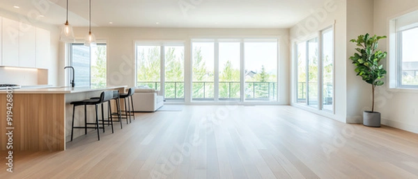 Fototapeta Openconcept living spaces in a new residential development, capturing the shift towards flexible and multifunctional home design, real estate, residential, trends