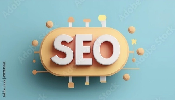 Fototapeta Colorful 3D representation of the word 'SEO', symbolizing digital marketing and online visibility.