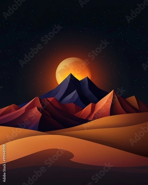 Fototapeta A stunning digital of mountains at sunset, highlighting warm colors and unique landscape features.