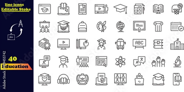 Fototapeta Back to school icon set with 40 different vector icons related with education, success, academic subjects and more.