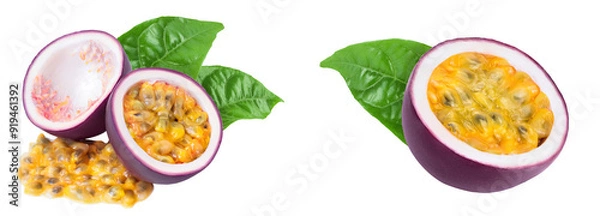 Obraz passion fruits half isolated on white background. maracuya with full depth of field