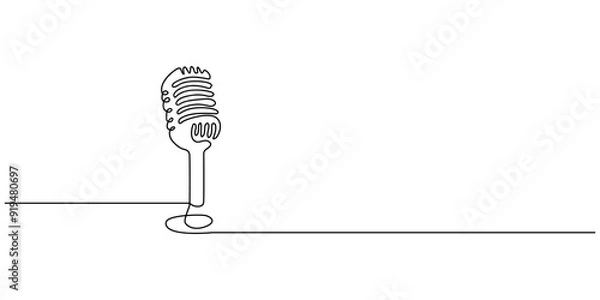 Obraz microphone line art style illustration vector eps 10, One single line drawing of retro old classic radio microphone for broadcasting. Vintage loudspeaker announcer item concept continuous line draw