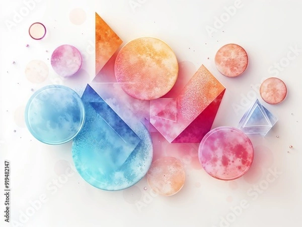 Fototapeta Colorful Abstract Geometric Shapes on White Background - Modern Digital Art