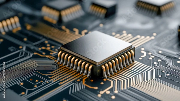 Fototapeta Representation of quantum processors with cooling systems and nested chips based on superconducting circuits symbolizing modern technological advancements in quantum computing