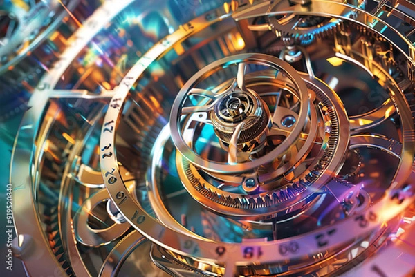 Fototapeta Time travel Technology Background with Clock concept and Time Machine, A quantum clock measuring time with incredible precision,