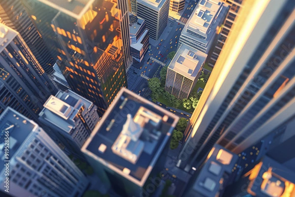 Fototapeta Aerial view cityscape flying above City development buildings. Top view. Panorama of skyscraper and high-rise buildings.