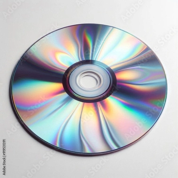 Fototapeta High-definition vinyl disc, silver iridescent, looks like transparent liquid metal, bright rolling waves on the surface, sparkling highlights, shimmering reflections. AI generation.