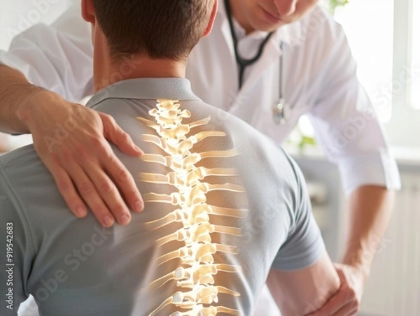 Obraz Chiropractor performing spinal adjustment on patient in bright clinic setting