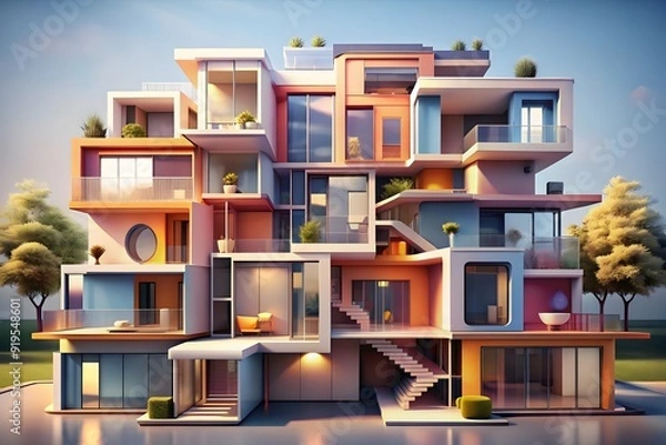 Fototapeta 3d rendering futuristic house architecture exterior design