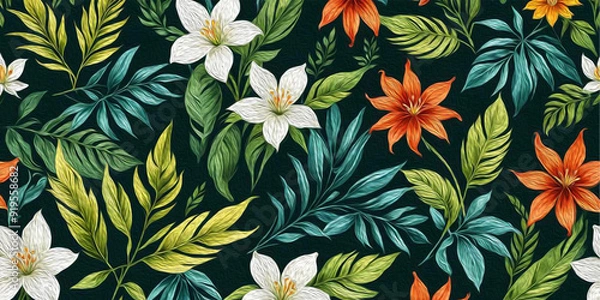 Fototapeta Oil painting . Artistic brush strokes. Botanical pattern for printing on wall decorations. Generated by Ai
