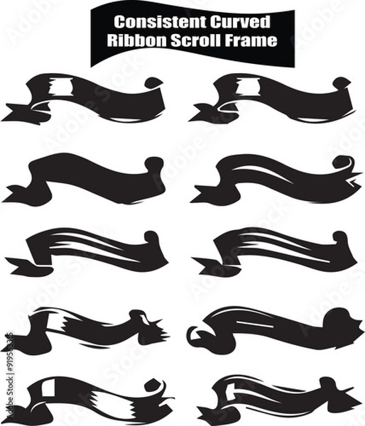 Fototapeta Ribbon Scroll Frame   Flat Black Silhouette Vector Art Bundle