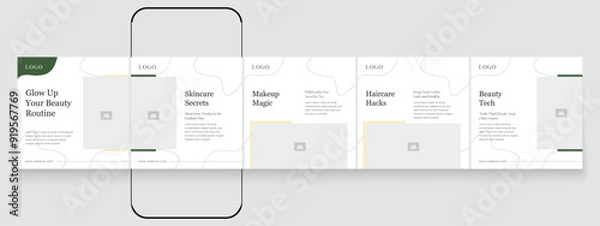 Obraz Spa beauty parlor carousel post template, creative beauty Instagram carousel template design, Linkedin social media post content creator template for skincare and beauty