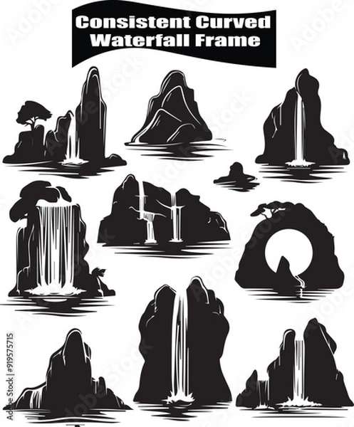 Obraz  Waterfall  Flat Black Silhouette Vector Art Bundle
