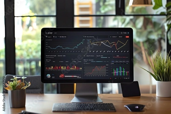 Fototapeta Analyze trends with our comprehensive sales analytics, highlighted in a modern, datadriven workspace